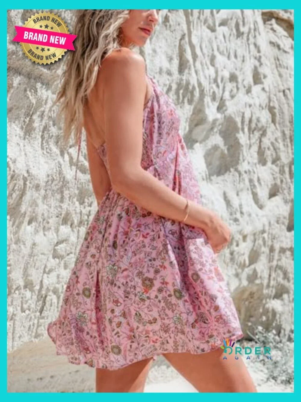 Backless Halter Mini Sundress Ruffle Plunge V Neck Boho Beach Party Sleeveless